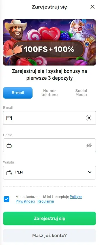 formularz rejestracyjny Casino Magic365