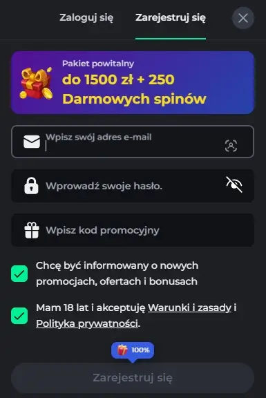 formularz rejestracyjny Casino betonred