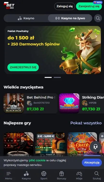 wersja mobilna Casino betonred