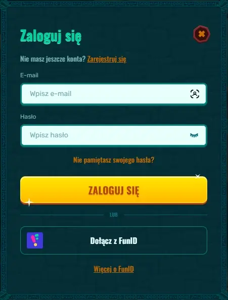 formularz logowania do Casino spinanga